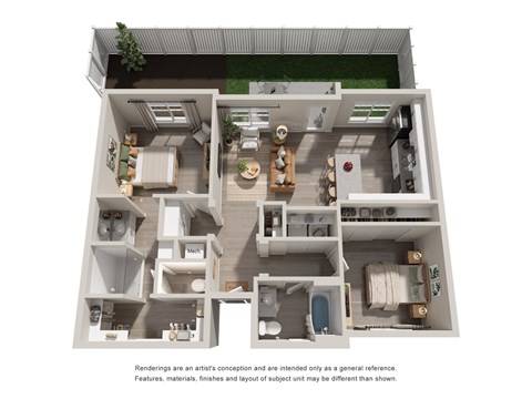 Floor plan for 2 beds, 2 baths, 1022 sqft